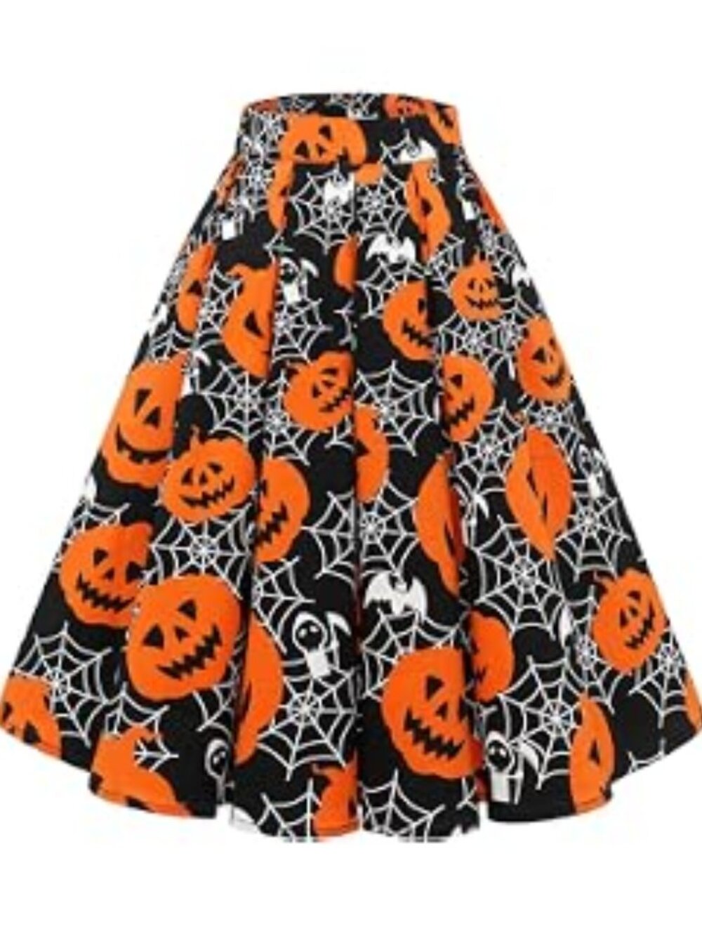 Halloween Pumpkin Ghost Spiderweb A-Line Skirt with Pockets 2X